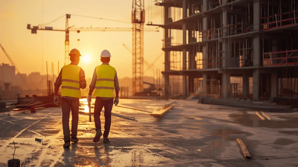 Statiker prüft Bauplan auf der Baustelle in Bremen