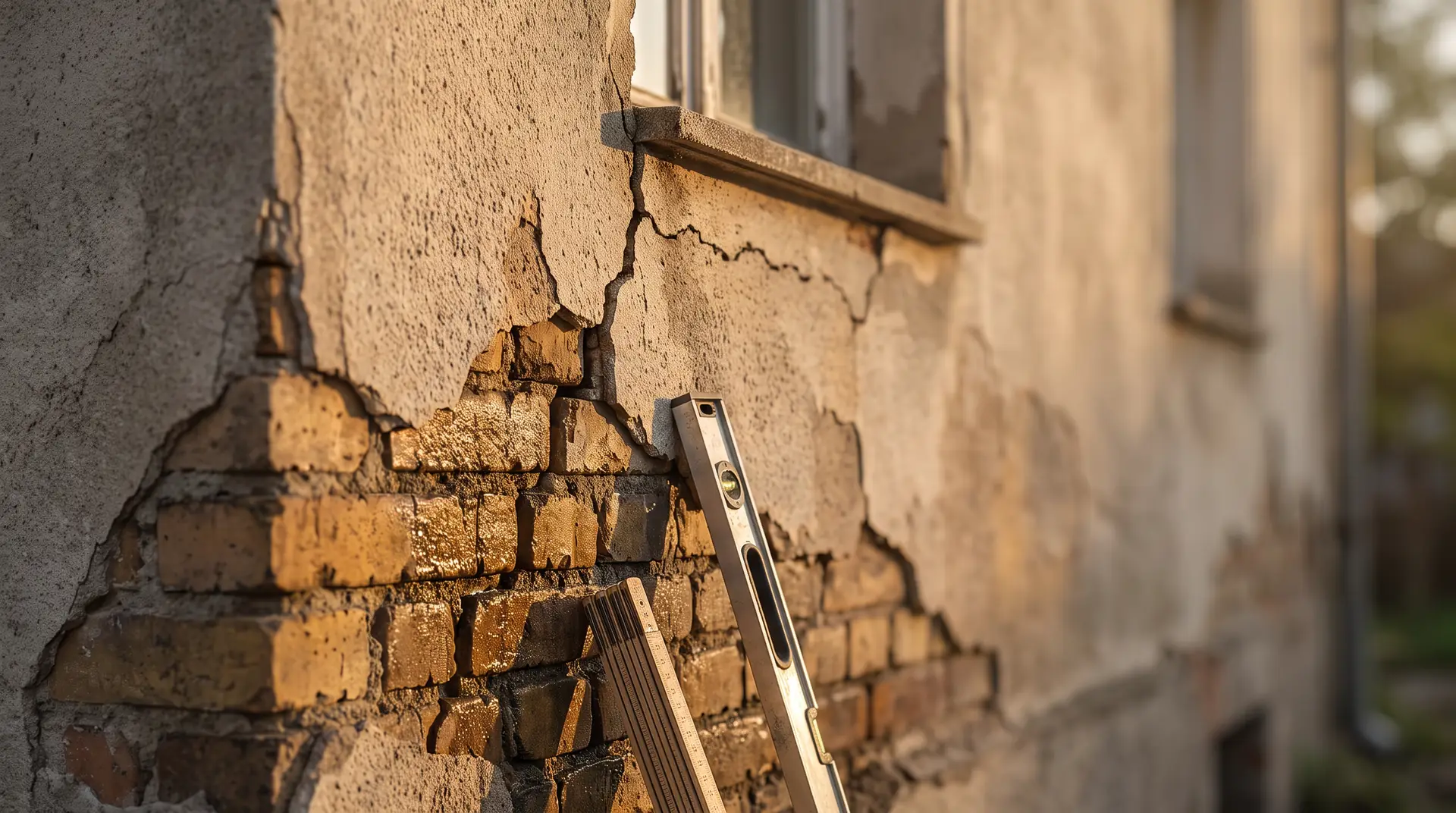 Baugutachten in Bremen — Setzungsriss und abgeplatzter Putz an einem Bestandsgebäude