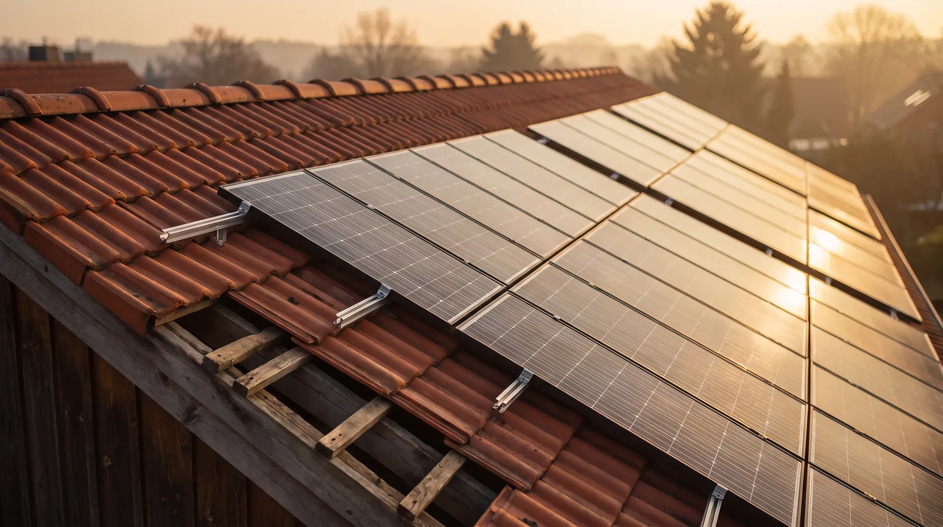 PV-Statik in Bremen — Photovoltaikmodule auf Ziegeldach mit sichtbarer Unterkonstruktion