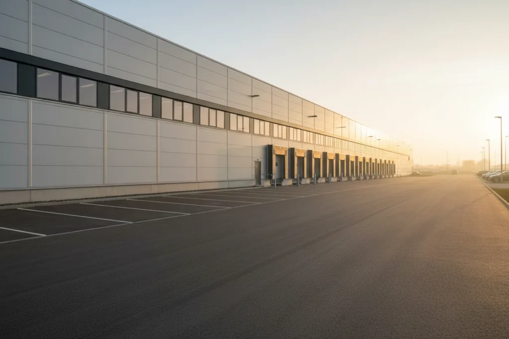 Moderne Gewerbehalle für Produktion und Lagerung mit Verladetoren